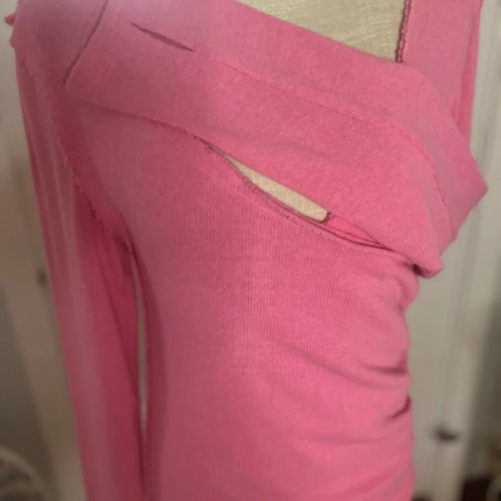 NWOT Free People Like a Boss cotton sweater in deep  pink  size large - Picture 3 of 8